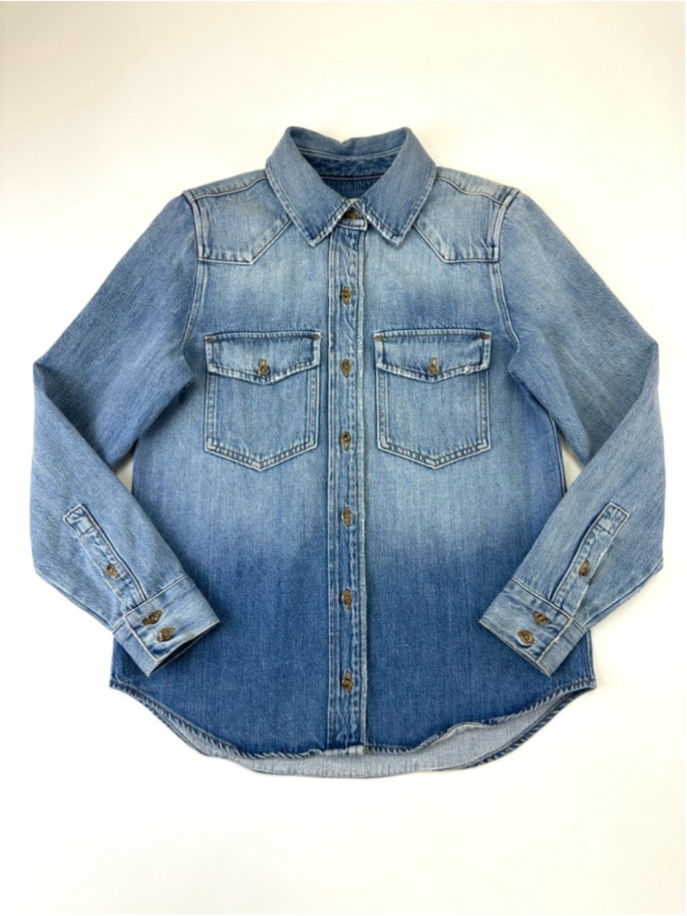 FRAME Belle Flower Denim Western Shirt 100% Cotton Blue Small Made in USA